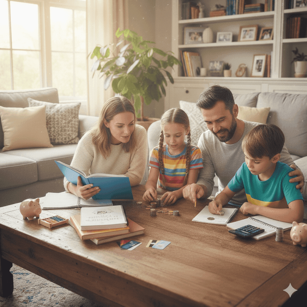 משפחה בסלון לומדים